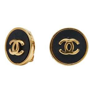 CHANEL Black Leather Logo Earrings